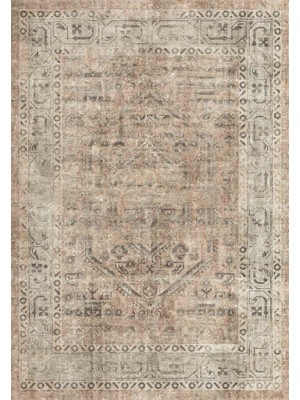 Saraz Halı Miras Vintage Bej Gri Anadolu Desenli Baskı Şönil Halı Kaymaz Taban Salon Oturma Odası Yatak Odası Halısı SH09