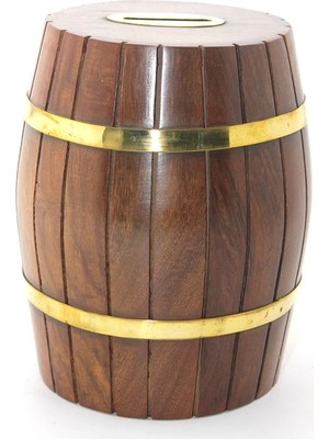 Mossem Pirinç Ahşap Fıçı Kumbara 15 cm WB538