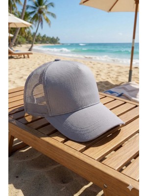 Kardelen Butik Denizli Fileli Spor Unisex Şapka (Gri) ( 5 Panel, Ön Orta Dikişsiz )