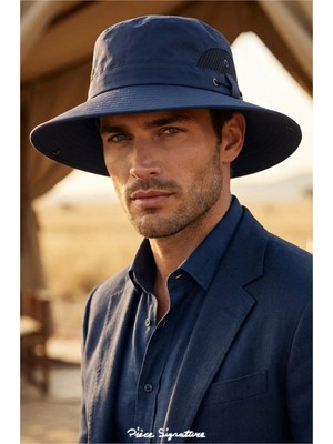 PIECE SIGNATURE Unisex 9 cm Siperlikli Fileli Safari Şapka - Kamp, Balıkçı, Outdoor Doğa Şapkası