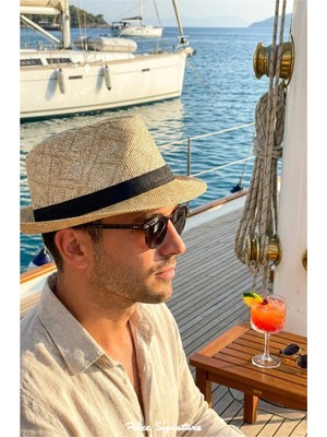 PIECE SIGNATURE Geometrik Desenli Yazlık Plaj ve Günlük Fedora Şapka ( 57-58 Cm, Kadın/erkek )