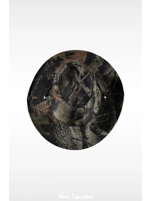 PIECE SIGNATURE Yazlık Boonie Kova Şapka ( Unisex ) ( Ağaç Kabuğu Desen ) ( Siyah ) ( 55-58 cm )