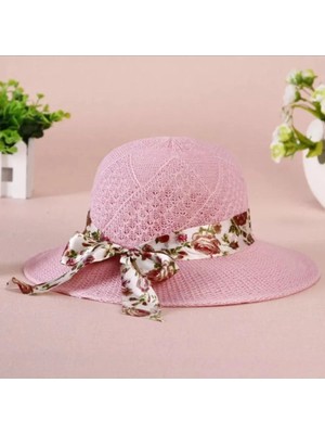 Kardelen Butik Denizli Panama Kadın Plaj Şapkası ( Merserize ) ( Pembe )