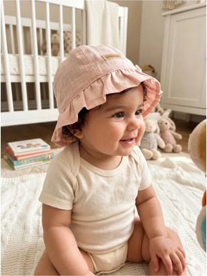 PIECE SIGNATURE %100 Pamuk, Kız Bebekler Için Düz Balıkçı Şapka ( 0-18 Ay ) ( Size 43-46 cm )