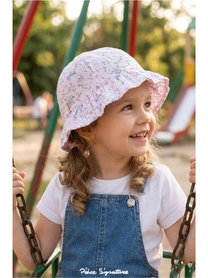 PIECE SIGNATURE %100 Pamuk, Kız Çocuk,çıtır Desen Baskılı Bucket Şapka ( Size, 52 ) ( 4-8 Yaş )
