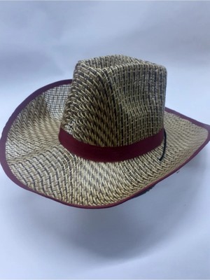 PIECE SIGNATURE Erkek Hasır Yazlık Şapka ( Bordo Biyeli )