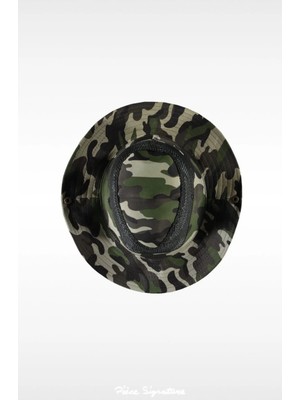 PIECE SIGNATURE Unisex Kahverengi Kamuflajlı Yanları Fileli Safari Şapka