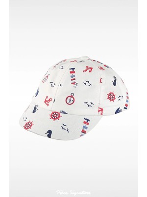 PIECE SIGNATURE %100 Pamuk Baskılı Erkek Bebek Şapka ( 0-18 Ay ) ( Size 44-46 cm )