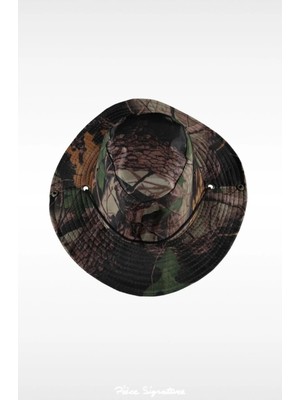 PIECE SIGNATURE Yazlık Boonie Kova Şapka ( Unisex ) ( Ağaç Kabuğu Desen ) ( Haki ) ( 55-58 cm )
