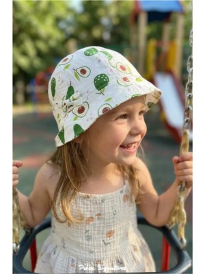 PIECE SIGNATURE %100 Pamuk Kız Çocuk Avakadolu Bucket Şapka ( Size, 52 ) ( 4-8 Yaş )