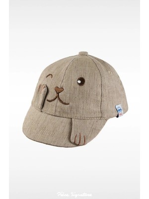 PIECE SIGNATURE %65 Pamuk %35 Polyester, Köpek Işlemeli Erkek Bebek Şapka ( 0-18 Ay ) ( Size 44-46 cm )
