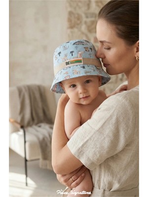 PIECE SIGNATURE Safari Desenli Pamuklu Bebek Kova Şapka (Bucket Hat) - 0-18 Ay ( Size 43-46 cm )
