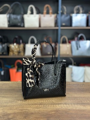 V'SHINE Model 3109 - El ve Omuz Çantası - Siyah Rugan Leopar