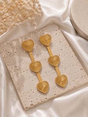 Serelya 316L Çelik Gold Renk Uzun Italyan Zincir Detaylı Kalp Küpe