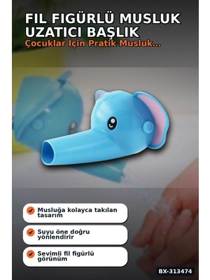 Marsilyan Fil Figürlü 11X9X7 cm Musluk Uzatıcı Başlık Aparatı, 1 Adet Çocuk El Yıkama BX-313474