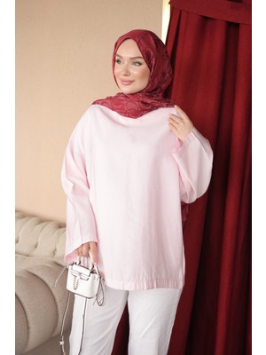 İmaj Butik Toz Pembe Geniş Kol Bluz