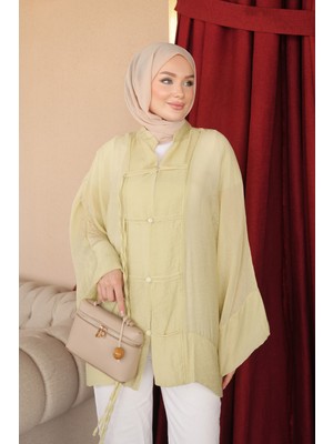 İmaj Butik Mint Yeşili Biye Düğmeli Kimono