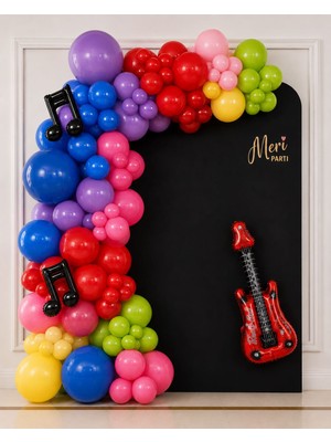 Meri Parti Manifest Balon Renkleri Konsept Renkli Müzik Temalı Balon Seti | 75 Adet Lateks Balon | Gitar & Nota Folyo Balon | Balon Zinciri ve Bandı