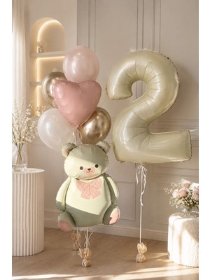 Meri Parti 2 Yaş Ayıcık Temalı Balon Seti – Doğum Günü Parti Süsü – Pembe Gold Balon Dekorasyon Seti