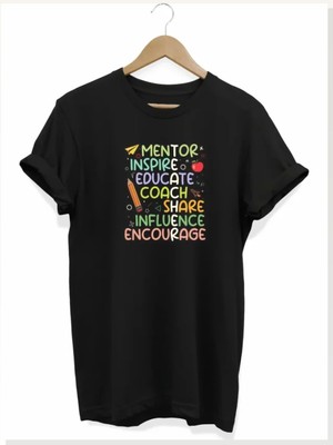 Modi 24 Kasım Öğretmenler Günü Hediye Temalı Oversize Bisiklet Yaka T-Shirt Siyah