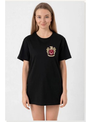Modi Türk Arma Baskılı Oversize Bisiklet Yaka Günlük T-Shirt Siyah