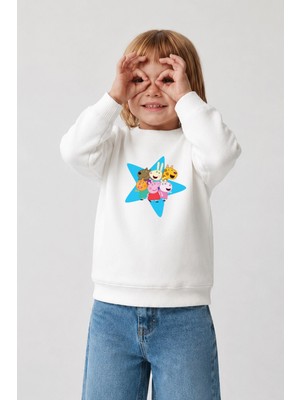 Monila Kız Çocuk Pamuklu Bisiklet Yaka Yıldız Baskılı T-Shirt