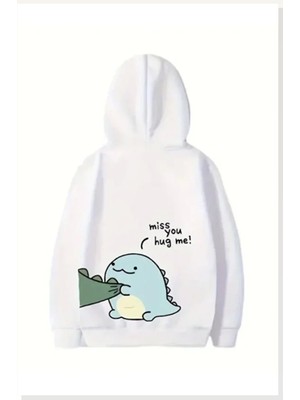 Modi Sevgililer Günü Baskılı Oversize Kapüşonlu Sweatshirt Hoodie Beyaz