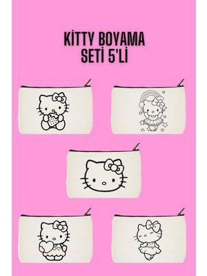 Belirtilmemiş Hello Kitty Kalemlik Boyama Çantası 5'li Set, Makyaj Çantası