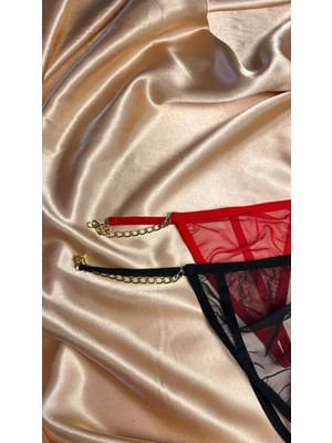 Kadın Kırmızı Zincir Detaylı Tül Tanga Külot - ANKA006539-5792
