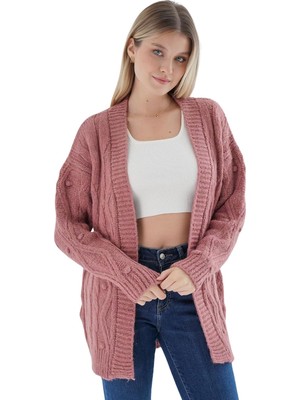 Happy Trend Trist Star Kadın Oversize Pon Ponlu Triko Örme Hırka TRIST-6165