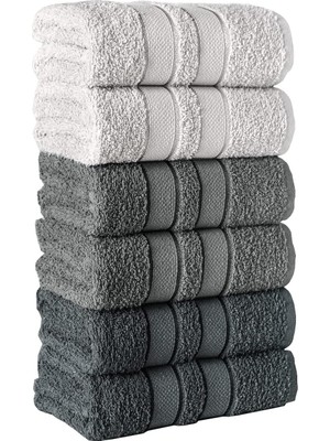 Happy Trend Mürdüm Home Lia Üç Renkli El-Yüz Havlusu,6'lı Paket, 6 Parça 50X85, Yumuşak ve Emici, Premium Kalite Günlük Kullanıma UYGUN%100 Pamuk Havlu(Beyaz-Gri-Siyah)
