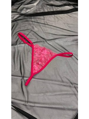Kadın Pembe Transparan Dantel Tanga Külot - ANKA004909-2862