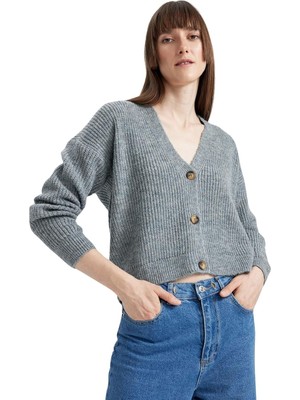 Happy Trend Defacto Kadın Regular Fit V Yaka Selanik Kumaş Hırka