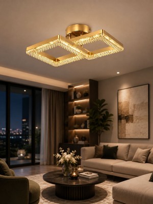 Yakamoz Model 2"li Gold 3 Renk Modu Ledli Modern Tavana Sıfır Salon Mutfak Çocuk Yatak Odası LED Avize