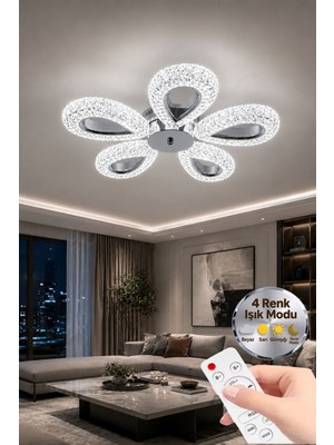 Damla Model 5"li Gümüş Kumandalı 3 Renk Modu Ledli Modern Plafonyer Salon Mutfak Çocuk Yatak Odası LED Avize