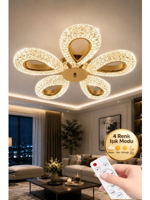Damla Model 5"li Gold Kumandalı 3 Renk Modu Ledli Modern Plafonyer Salon Mutfak Çocuk Yatak Odası LED Avize