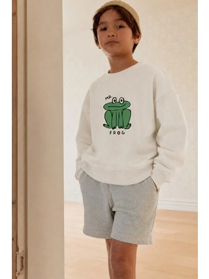 Monila Unisex Çocuk Kurbağa Baskılı 3 Iplik Kumaş Pamuklu Sweatshirt