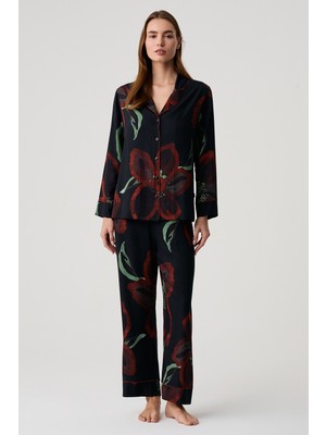 Penye Mood Çiçek Desenli Pijama Takımı