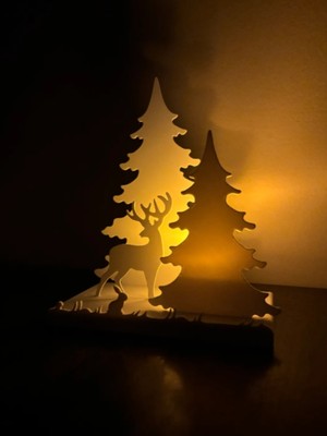 3Dlab Three-Dimensional Systems Çam Ağacı ve Geyik Temalı Işıklı Tealight Mumlu Yılbaşı Dekoru