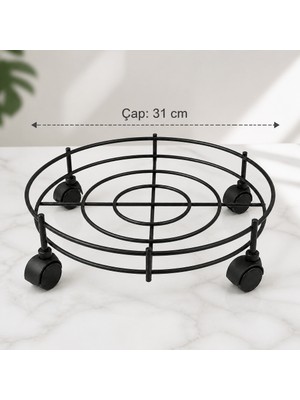 Abnturk Tekerlekli Metal Siyah Tüp Damacana Saksı Altlığı Taşıma Aparatı 31CM Çap