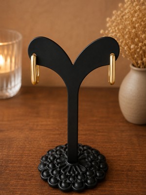 Semtim Kuyumculuk  uzun Oval Form Parlak Gold Modern Halka Kadın Küpe