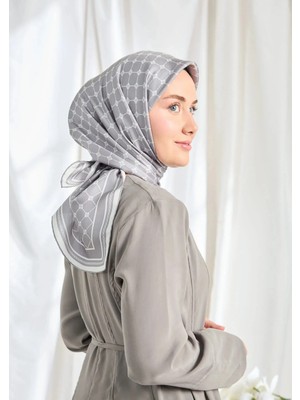 Silk Home Twill Ipek Eşarp Monogram Açık Gri