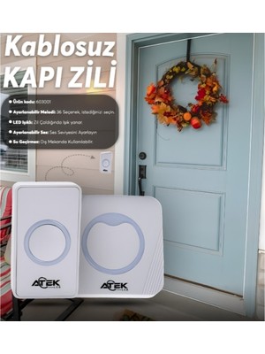 Grandsell Beyaz Kablosuz Su Geçirmez Kapı Zili
