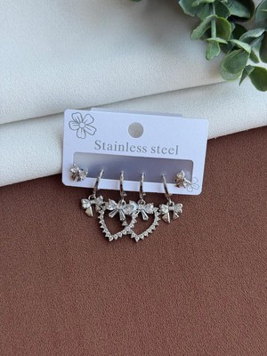 Yasel Takı & Çanta Çelik Kalp Figürlü Set Küpe