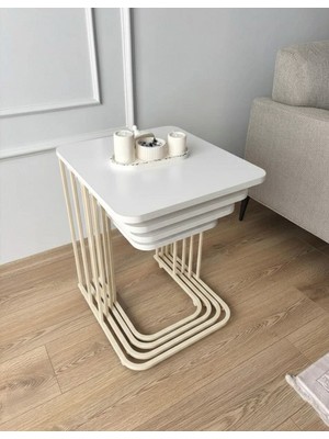 Eryalux Home 4'lü Tekerli Krem-Beyaz Zigon Sehpa