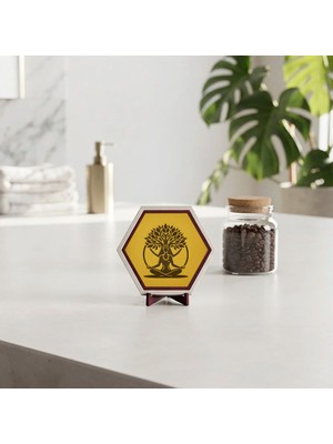Miawiki Estetik Tasarımlı Hayat Ağacı ve Meditasyon Ikonlu Masaüstü Objesi Ofis Masanıza Sanatsal Bir Hava Katar 10X10 cm