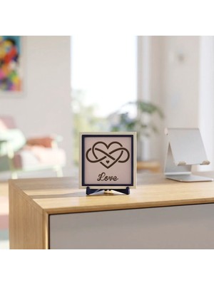 Miawiki “love” Yazılı Kalp ve Sonsuzluk Kompozisyonlu Dekoratif Kare Pano, Romantik Ev ve Ofis Aksesuarı 10X10 cm