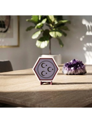 Miawiki Özgün Tasarımlı Yıldızlı Üç Hilal Desenli Masaüstü Aksesuarı Çalışma Alanlarınıza Estetik Katan Modern Özel Tasarım Ürün 10X10 cm