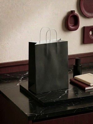 Tafu Global 25 Adet 18X8X24CM Lüx Beyaz Sap Siyah Karton Çanta / Kağıt Çanta