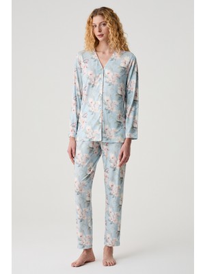 Catherine's Çiçek Desenli Biye Detaylı Pijama Takımı